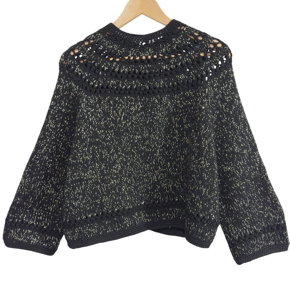 Vintage Black Metallic Knit Cardigan Sweater Button Front Long Sleeve - Picture 2 of 10